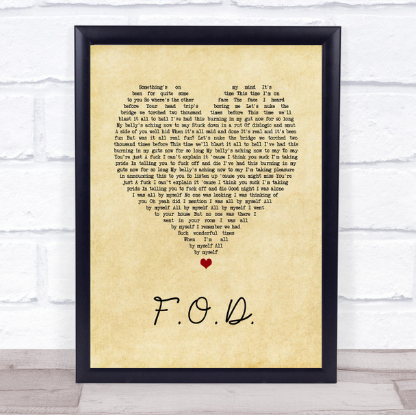 Green Day F.O.D. Vintage Heart Song Lyric Print