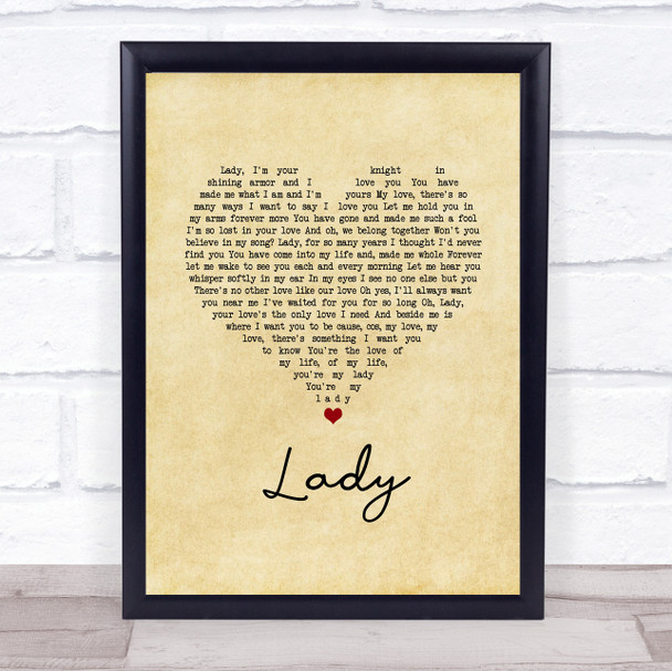 Lionel Richie Lady Vintage Heart Song Lyric Print