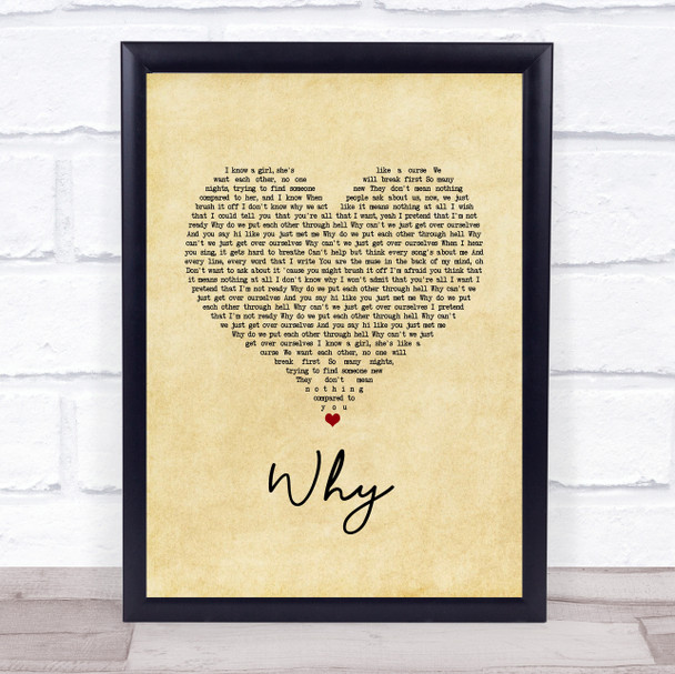 Shawn Mendes Why Vintage Heart Song Lyric Print