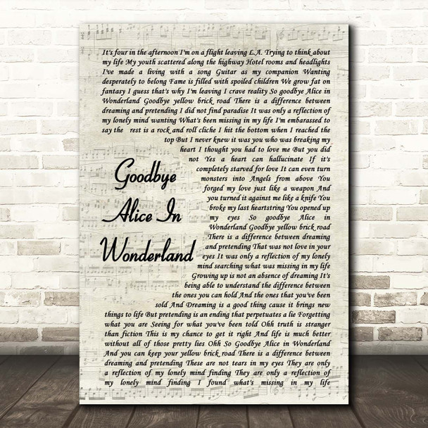 Jewel Goodbye Alice In Wonderland Vintage Script Song Lyric Print