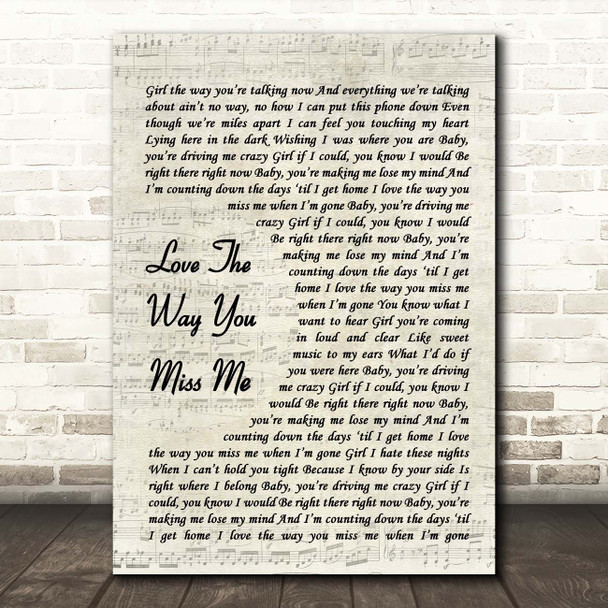 Casey James Love The Way You Miss Me Vintage Script Song Lyric Print