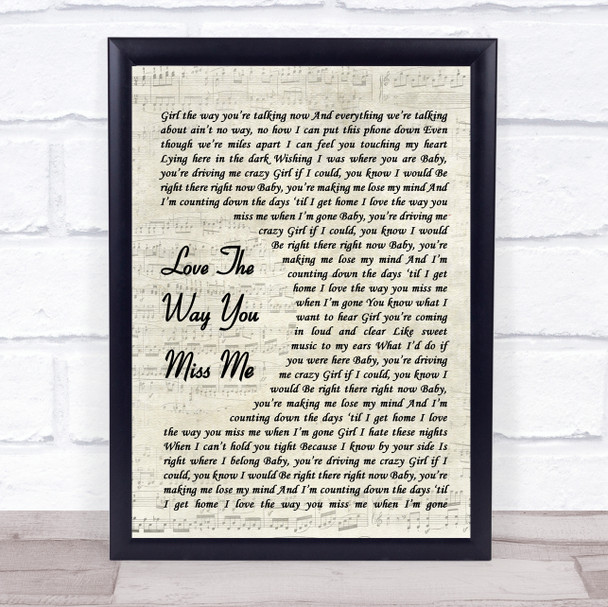 Casey James Love The Way You Miss Me Vintage Script Song Lyric Print