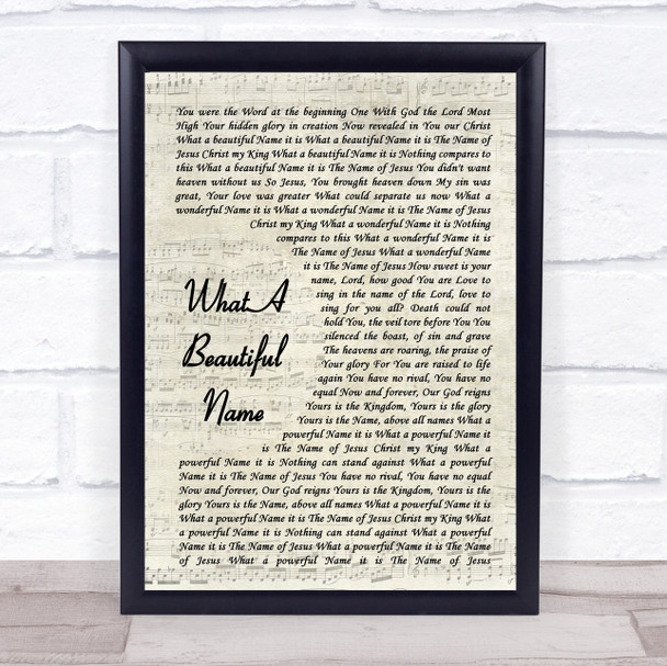 Hillsong Worship What A Beautiful Name Vintage Script Song Lyric Print