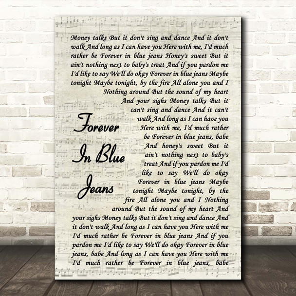 Neil Diamond Forever In Blue Jeans Vintage Script Song Lyric Print