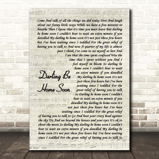 Joe Cocker Darling Be Home Soon Vintage Script Song Lyric Print