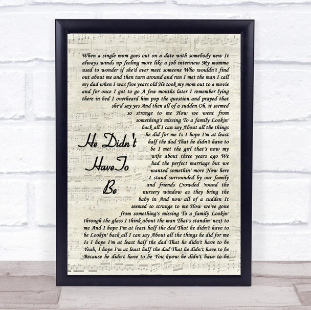 Brad Paisley He Didn't Have To Be Vintage Script Song Lyric Print