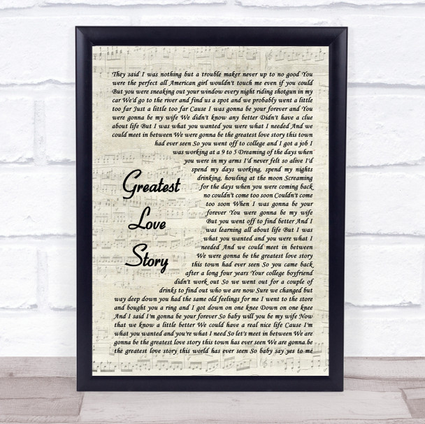 LANCO Greatest Love Story Vintage Script Song Lyric Print