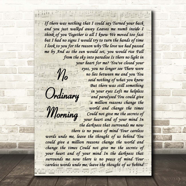 Chicane No Ordinary Morning Vintage Script Song Lyric Print