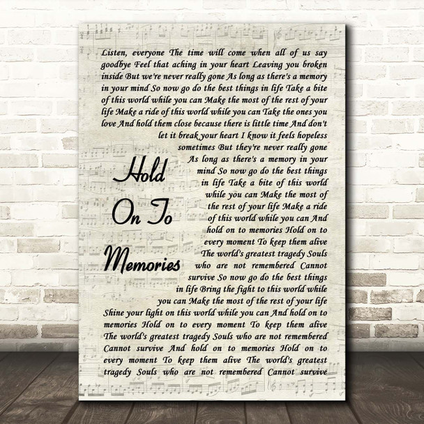 Disturbed Hold On To Memories Vintage Script Song Lyric Print