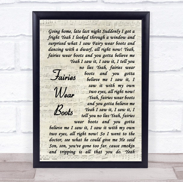 Black Sabbath Fairies Wear Boots Vintage Script Song Lyric Print