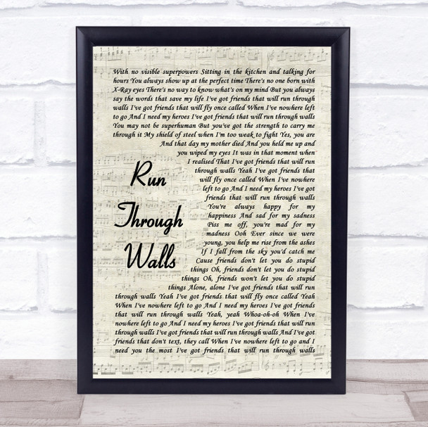 The Script Run Through Walls Vintage Script Song Lyric Print