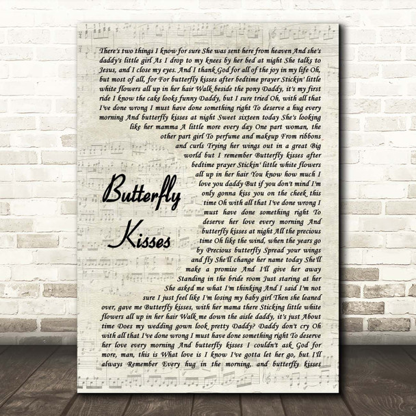 Bob Carlyle Butterfly Kisses Vintage Script Song Lyric Print