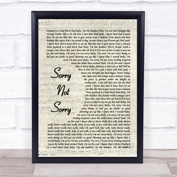 Demi Lovato Sorry Not Sorry Vintage Script Song Lyric Print