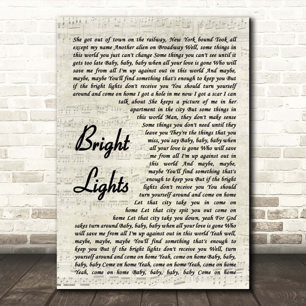 Matchbox 20 Bright Lights Vintage Script Song Lyric Print