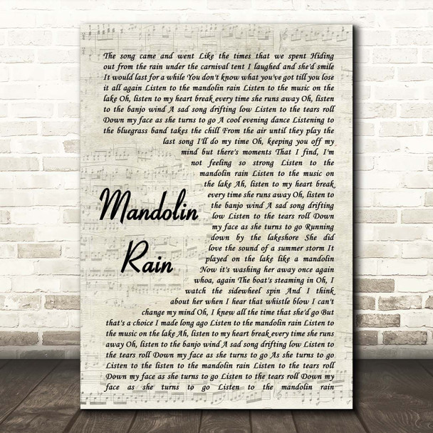 Bruce Hornsby Mandolin Rain Vintage Script Song Lyric Print