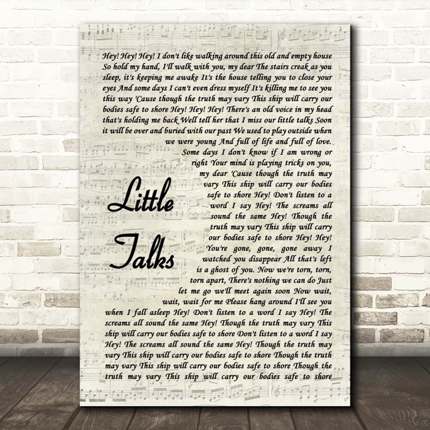 Of Monsters And Men Little Talks Vintage Script Song Lyric Print