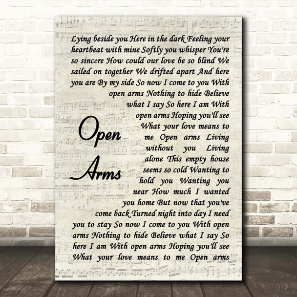 Journey Open Arms Vintage Script Song Lyric Print