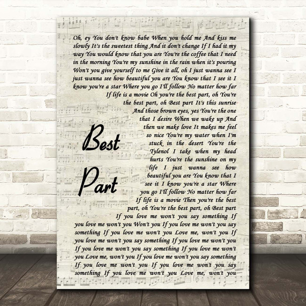 Daniel Caesar feat HER Best Part Vintage Script Song Lyric Print