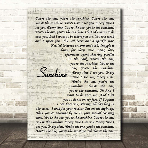 The Presidents of the United States of America Sunshine Vintage Script Song Lyric Print
