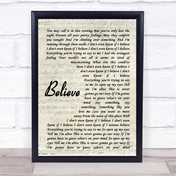 Mumford & Sons Believe Vintage Script Song Lyric Print