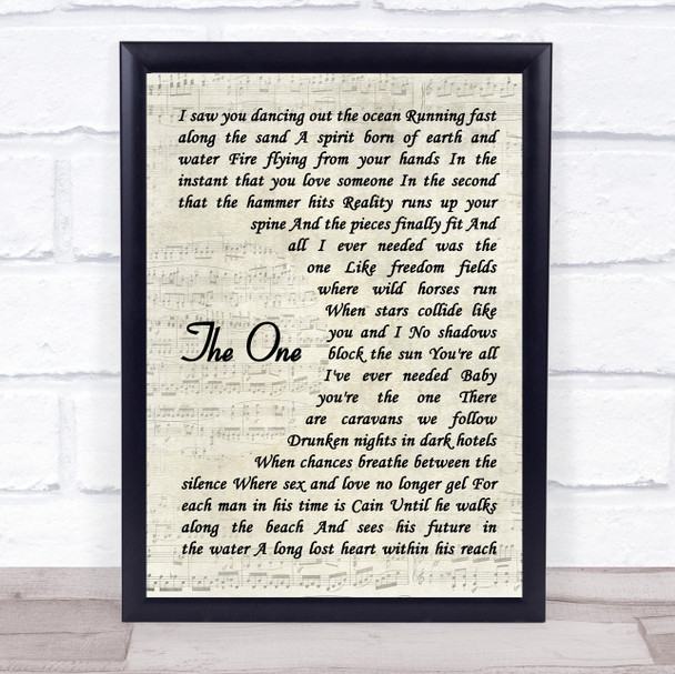 Elton John The One Vintage Script Song Lyric Print