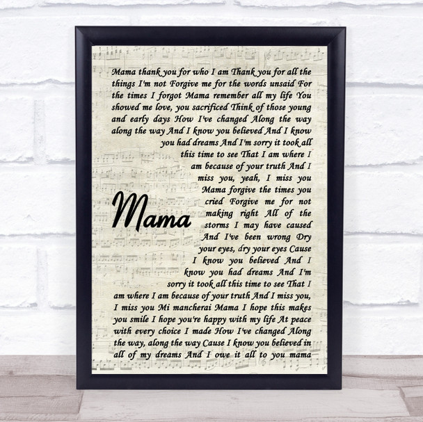 Il Divo Mama Vintage Script Song Lyric Print
