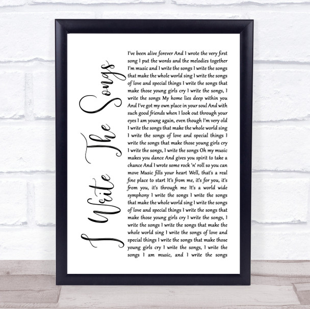 David Cassidy I Write The Songs White Script Song Lyric Quote Print