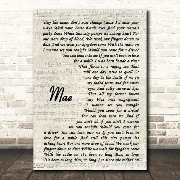 The Gaslight Anthem Mae Vintage Script Song Lyric Print