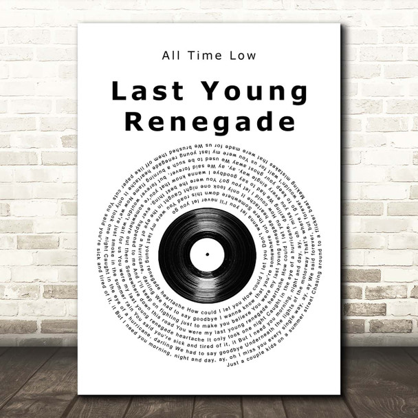 All Time Low Last Young Renegade Vinyl Record Song Lyric Print