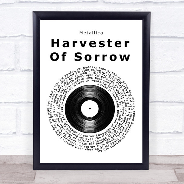 Metallica Harvester Of Sorrow Vinyl Record Song Lyric Print