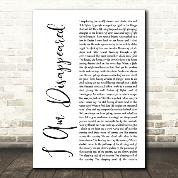 Frank Turner I Am Disappeared White Script Song Lyric Quote Print