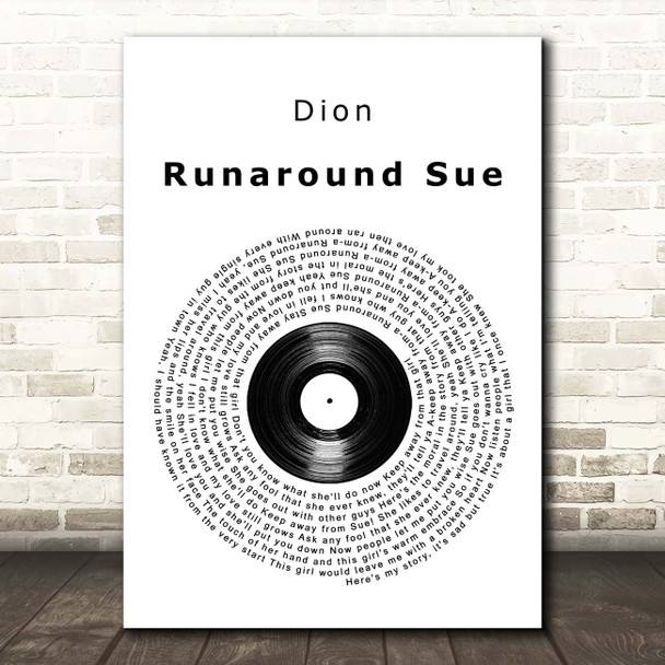 Dion Runaround Sue Vinyl Record Song Lyric Print