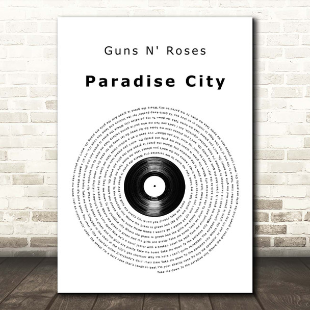 Guns N' Roses Paradise City Vinyl Record Song Lyric Print