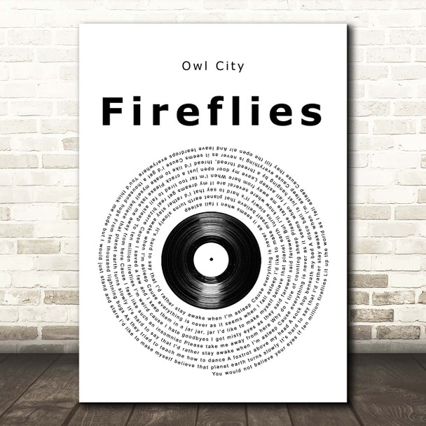 Owl City Fireflies Vinyl Record Song Lyric Print