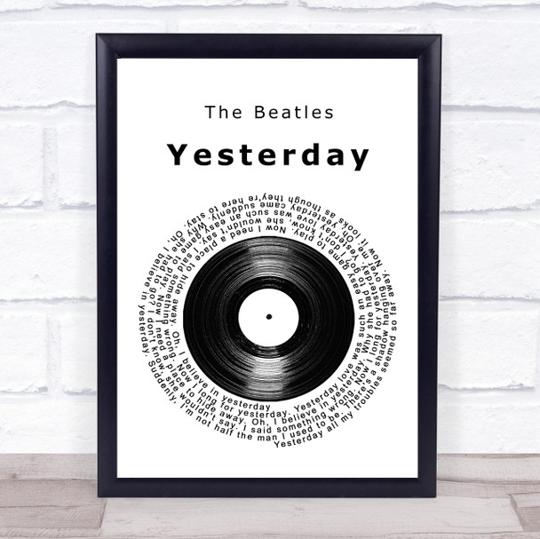 The Beatles Yesterday Vinyl Record Song Lyric Print