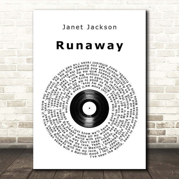 Janet Jackson Runaway Vinyl Record Song Lyric Print