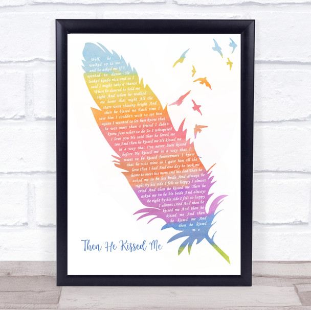 The Crystals Then He Kissed Me Watercolour Feather & Birds Song Lyric Print