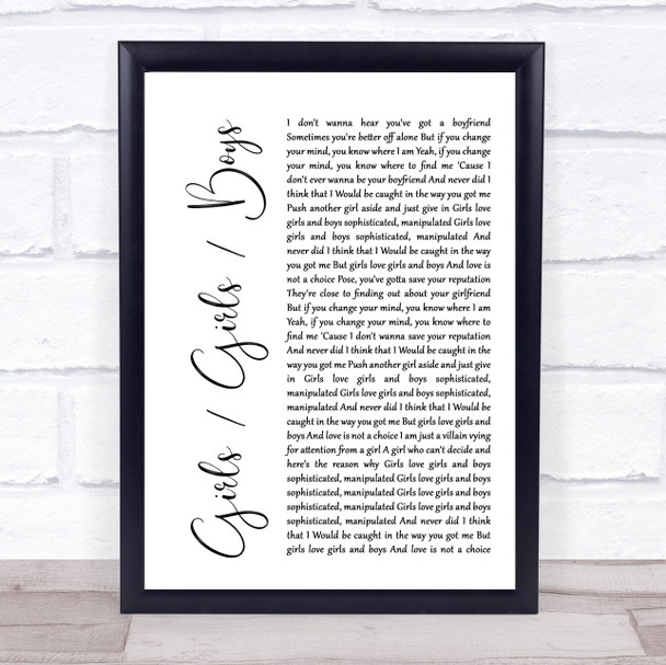 Panic At The Disco Girls Girls Boys White Script Song Lyric Quote Print