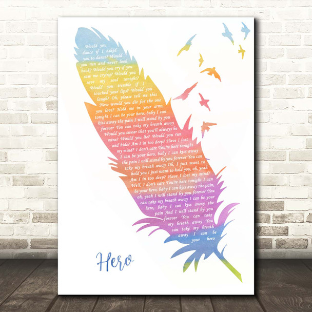 Enrique Iglesias Hero Watercolour Feather & Birds Song Lyric Print