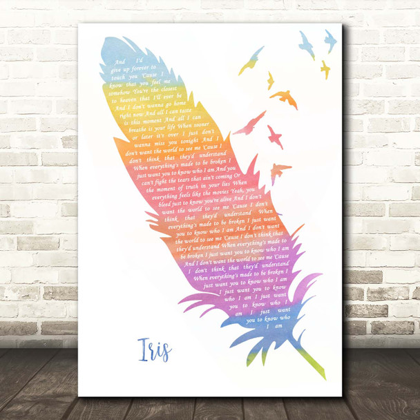 Goo Goo Dolls Iris Watercolour Feather & Birds Song Lyric Print