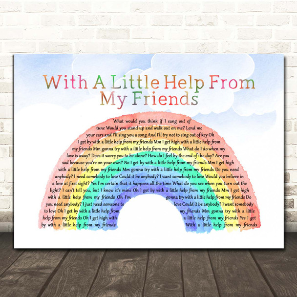 The Beatles With A Little Help From My Friends Watercolour Rainbow & Clouds Song Lyric Print