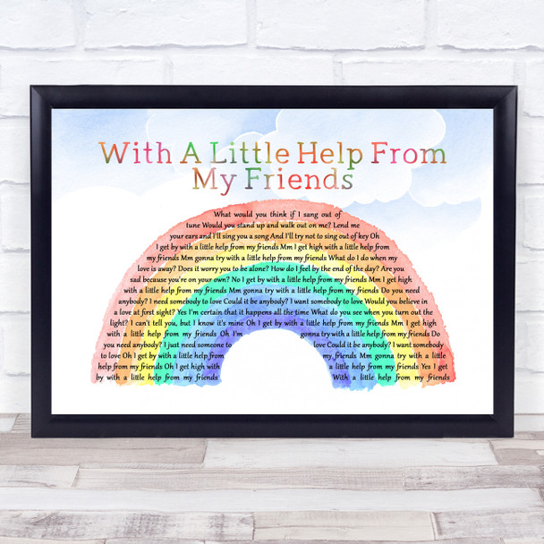 The Beatles With A Little Help From My Friends Watercolour Rainbow & Clouds Song Lyric Print