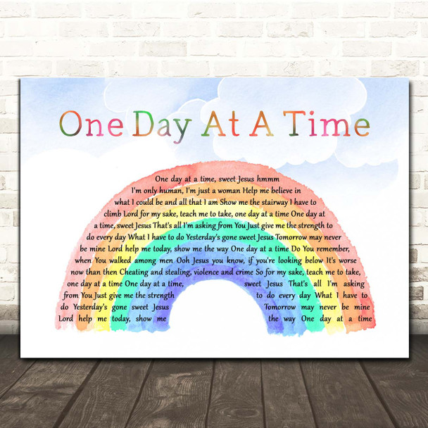 Lena Martell One Day At A Time Watercolour Rainbow & Clouds Song Lyric Print