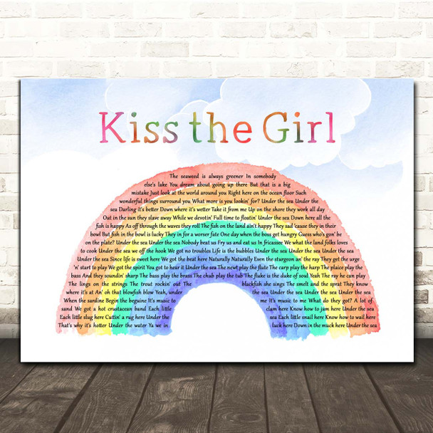 Samuel E. Wright Kiss the Girl Watercolour Rainbow & Clouds Song Lyric Print