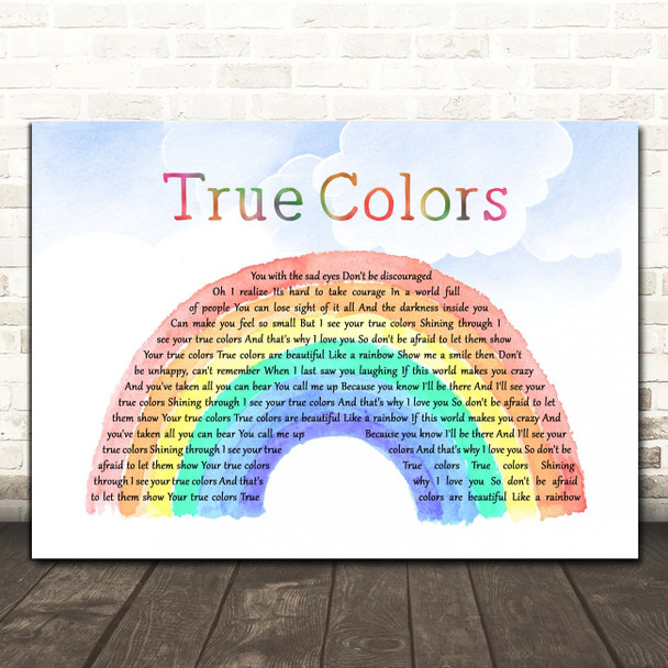 Cyndi Lauper True Colors Watercolour Rainbow & Clouds Song Lyric Print