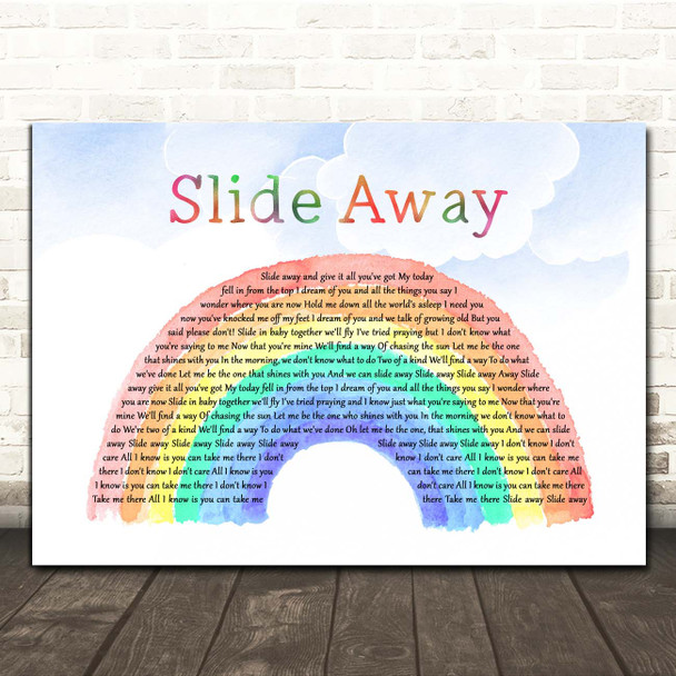 Oasis Slide Away Watercolour Rainbow & Clouds Song Lyric Print