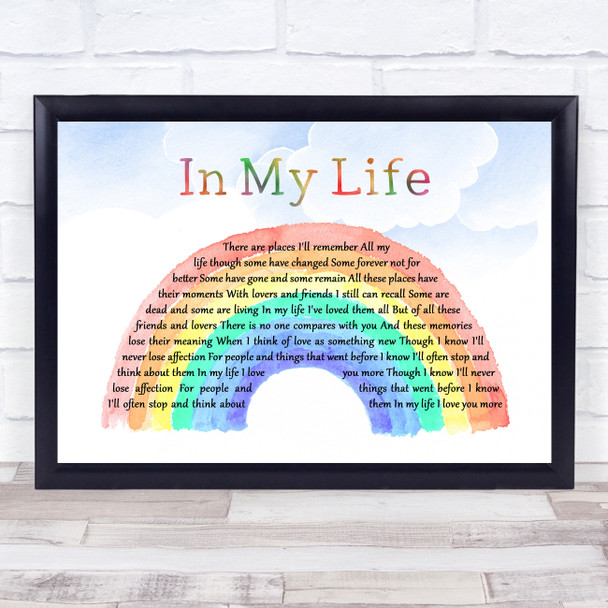 The Beatles In My Life Watercolour Rainbow & Clouds Song Lyric Print