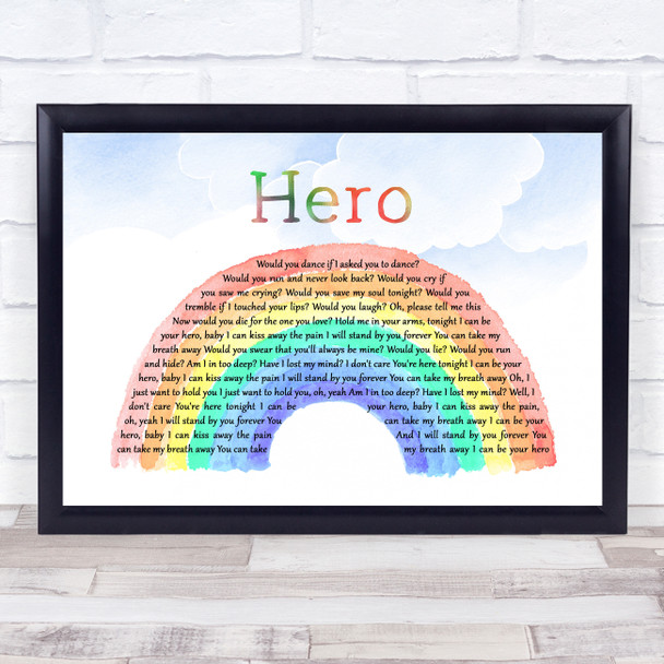 Enrique Iglesias Hero Watercolour Rainbow & Clouds Song Lyric Print