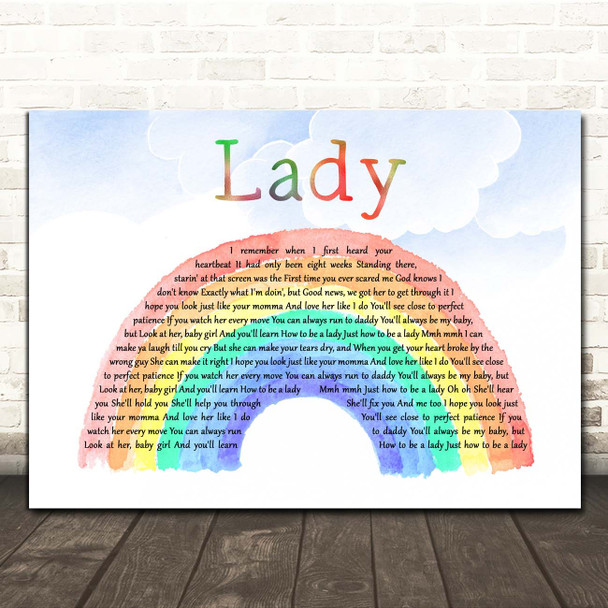 Brett Young Lady Watercolour Rainbow & Clouds Song Lyric Print