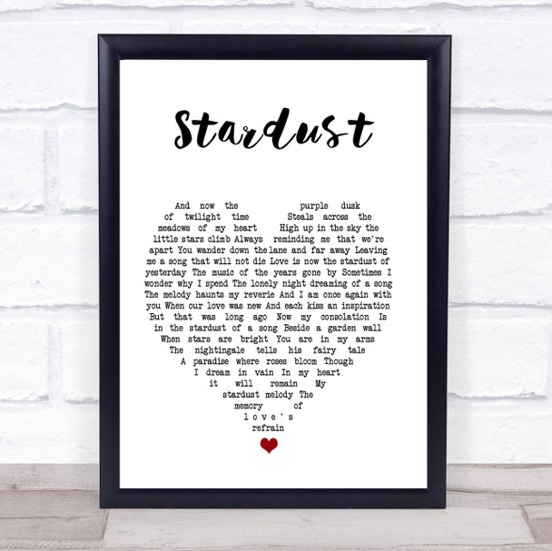 Nat King Cole Stardust White Heart Song Lyric Print